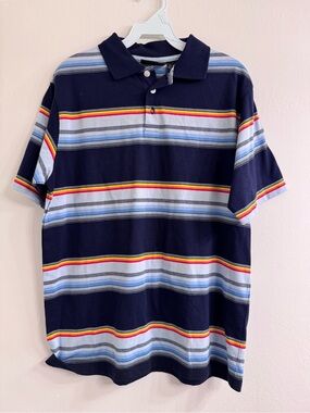 ODO Navy Striped Polo with Multicolor Accent Stripes